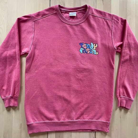 Teddy Fresh Women's Pink Long Sleeve Sweatshirt with Bubble Text Logo size Small - Picture 1 of 3